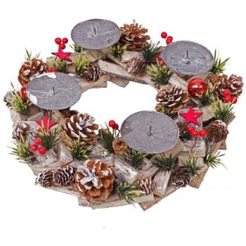 Porta Candele Natalizie HHG 494 – Centro Tavola 33 cm Legno & Metallo