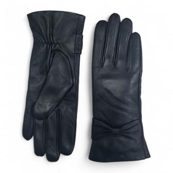 Infinity Leather Chic Bow‑Patterned Winter Gloves for Women – Premium Italian Leather, Soft Wool Interior – XL