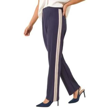 Roman Women's Navy Petite Ponte Trousers, Size 18 – Side Stripe Design