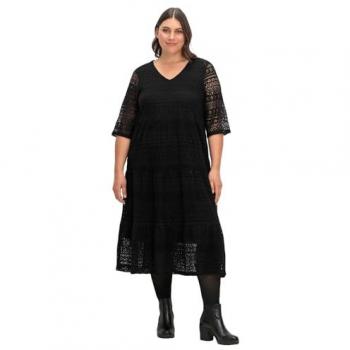 Sheego Spitzen-Stufenkleid mit blickdichtem Futter in Schwarz, Größe 44
