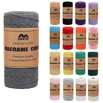 SUNTQ 4-lagiges Makramee Garn aus Baumwolle (4mm x 100m), Dunkel Grau