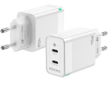 CARGADOR GAN AISENS 45W 2XUSB-C PD3.0 QC4.0 BLANCO