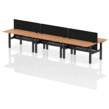 Air Height Adjustable 6-Person Bench Desk with Oak Top and Cable Ports (1600 x 800mm)