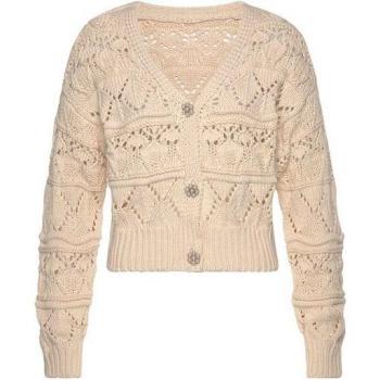 Damen Ajourstrickjacke Vivance, Schmuckknöpfe, kurz