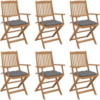 Pack de 6 chaises pliantes en bois d’acacia, confort coussiné – jardin