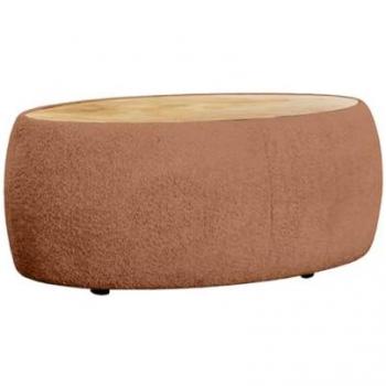 Mahina Design Ovale Tissu Bouclette + Plateau Bois, 114 cm – Teinte Rouille
