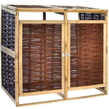 VidaXL Riparo per due contenitori per rifiuti in legno di pino e vimini