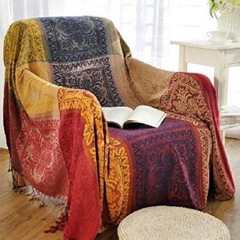 Amorus Chenille Jacquard Tassels Throw Blanket