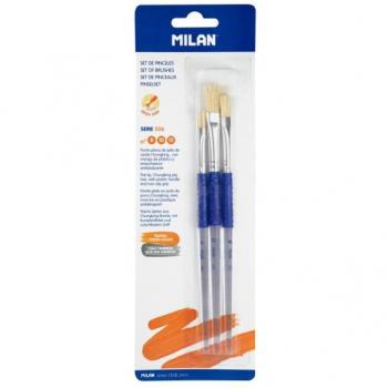 BLÍSTER 3 PINCELES PLANOS (PELO CERDA CHUNGKING) MANGO DE PLÁSTICO ERGO SERIE 526 Nº 8, 10 Y 12 MILAN BWM10464