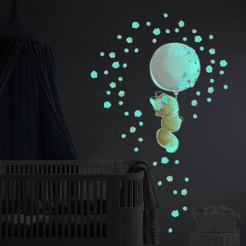 Balade Solaire: Renard, Ballon et Fleurs – Sticker Plafond Phosphore