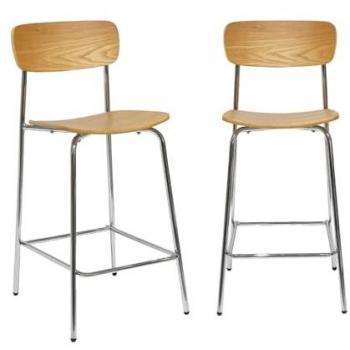Toby 2‑Piece Retro Ash Bar Stools with Chrome Legs – 42.5×50×94 cm