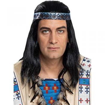 Schwarze und blaue Winnetou Perücke für Herren