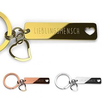 Merica Edler Schlüsselanhänger Lieblingsmensch | mit Gravur + Herz – Glücksbringer Auto – Geschenk für die beste Freundin – zum Jahrestag Geburtstag Partner (Roségold)