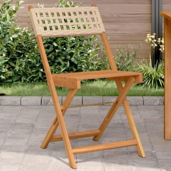 VidaXL Set of 2 Bistro Chairs Beige Acacia Wood and Poly Rattan