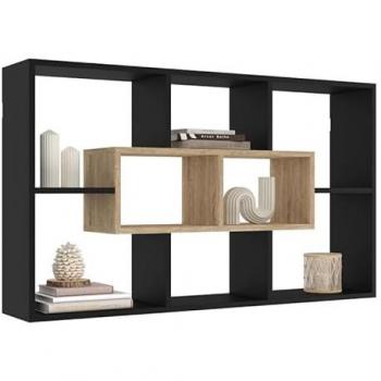 Etagère murale COLETTE noir effet bois 8 compartiments