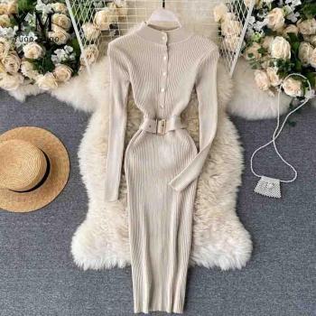 YuooMuoo Sashes Stand Collar Dress for Women