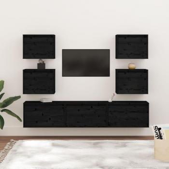 VidaXL 7-Piece Black Solid Wood TV Cabinet Ensemble