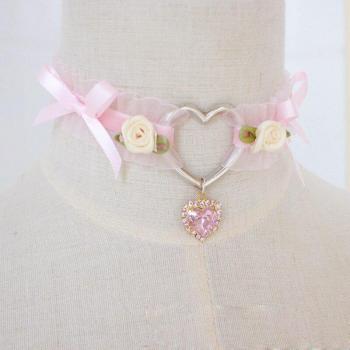 Collares Vintage Suaves para Chicas con Corazón y Arco Rosa