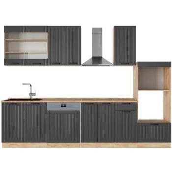 Cuisine Contemporaine 300cm, Armoire Haute, Chêne Gris, Vicco