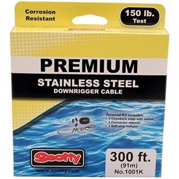 Scotty 1001K Premium Stainless Steel Downrigger Cable, 300ft, 150lb with Terminal Kit