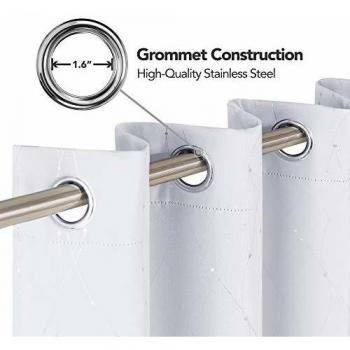 Deconovo Super Soft Dotted Line Foil Printed Thermal Insulated Window Treatment Eyelet Blackout Curtains for Livingroom with Two Matching Tie Backs, 46 x 54 Inch, Greyish White, Two Panels