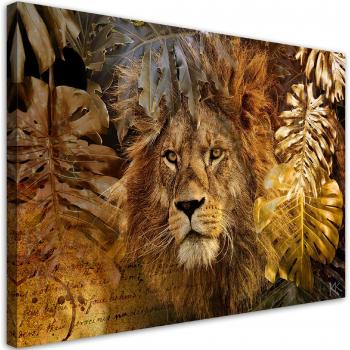 Gold Leaf Lion Canvas Print 60x40 Brown