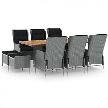 tlg. Garten-Essgruppe mit stilvollen Auflagen aus Poly Rattan in Hellgrau