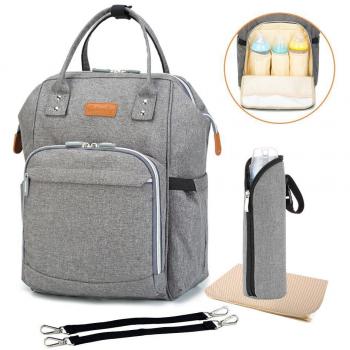 Diaper Backpack Bag with Wide Open Design, Changing Pad, Insulated Cooler Pocket for Bottle Storage, Stroller Straps, for Boys or Girls, Mom or Dad (Beige)