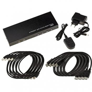 KVM Switch Automatique 4 PC DISPLAYPORT USB Ultra HD 4K 60Hz avec Télécommande et Alimentation