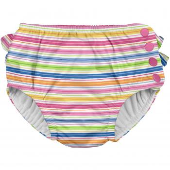 Costume Bagno per Bambini Reusable Swim Diaper Con Ruffles Snaps, 24m, 18–24 mesi, Rosa Strisce Ondulate