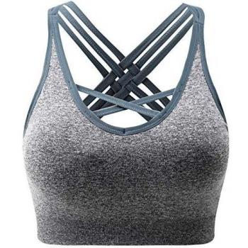 Angool GlidePro Gym Bra – Padded, Wirefree, Mid‑Impact, Gray