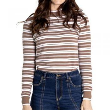 Ribbed Stripe Long Sleeve High Collar Jersey Top – Enorsia, Size 12