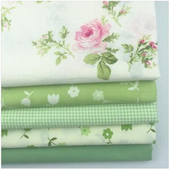 5PCS Green Floral Cotton Fabric for Crafting