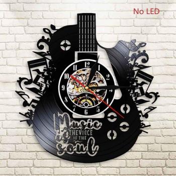 Reloj de Pared con Temática de Disco de Vinilo y Guitarra en Tono LED Moderno