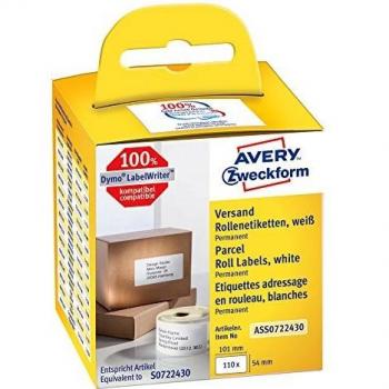 Avery Zweckform ASS0722430, Rollenetiketten, 101 x 54 mm, 1 Rolle/110 Etiketten, weiß