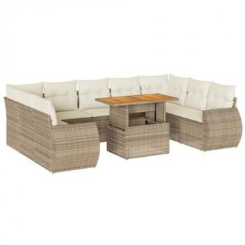 Divano da Giardino 10 Pz con Cuscini in Polyrattan Beige