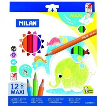 Milan Kids' Large Grip Colored Pencils and Sharpener Set (12 pieces)