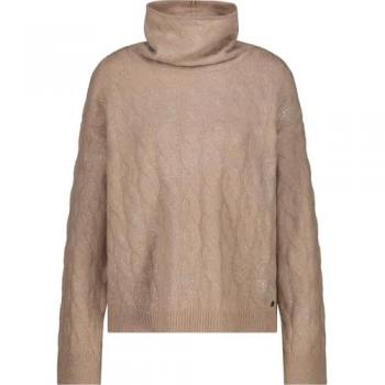 MONARI Rollkragenpullover mit Glitzerdruck Beige Damen Größe 46