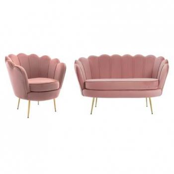 Canapé duo « DANDELION » + Fauteuil Coquillage rose velours – Pascal Morabito