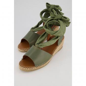 Espadrilles donna, cuoio verde, suola di rafia, taglia 39