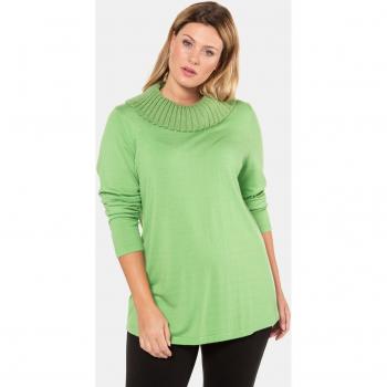 Maglione collo dolcevita a costine verde donna 56/58 Viscosa/Fibre sintetiche