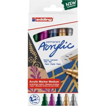 Medium Metallic Acrylmarkers van Edding E-5100 – 5 Stukset