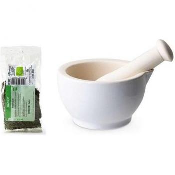 Mortier et pilon en céramique + basilic bio