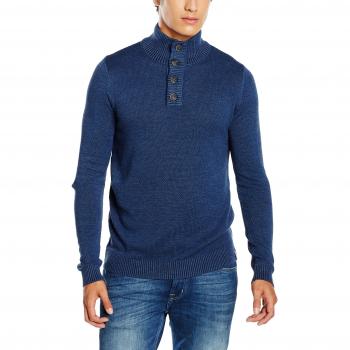 TOM TAILOR Herren Pullover Modern Plated Troyer, Indigo Melange, S