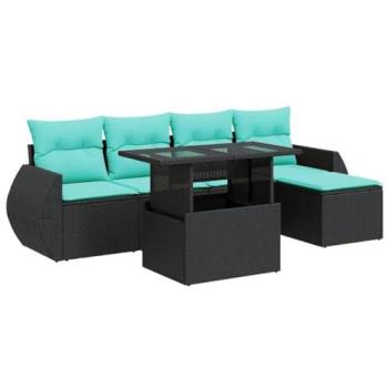 Pack Salon Jardin 6 pièces – Coussins noirs en résine tressée acacia