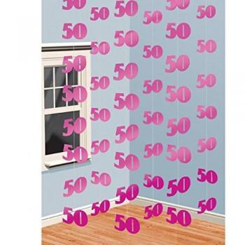 Pink 6‑Teilige Hänge-Girlanden zum 50. Geburtstag