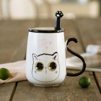 Valentine's Day 3D Cat Mug with Lid and Spoon