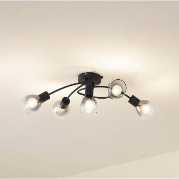 Plafonnier à 5 lampes Lindby Pendura, noir, verre