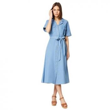 Mid Wash Denim Dress with Belt for Women