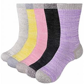 YUEDGE 5 Paar Damen Wandersocken, Hochleistung, Atmungsaktiv, Lila/Hellblau/Grau/Gelb/Rose, L